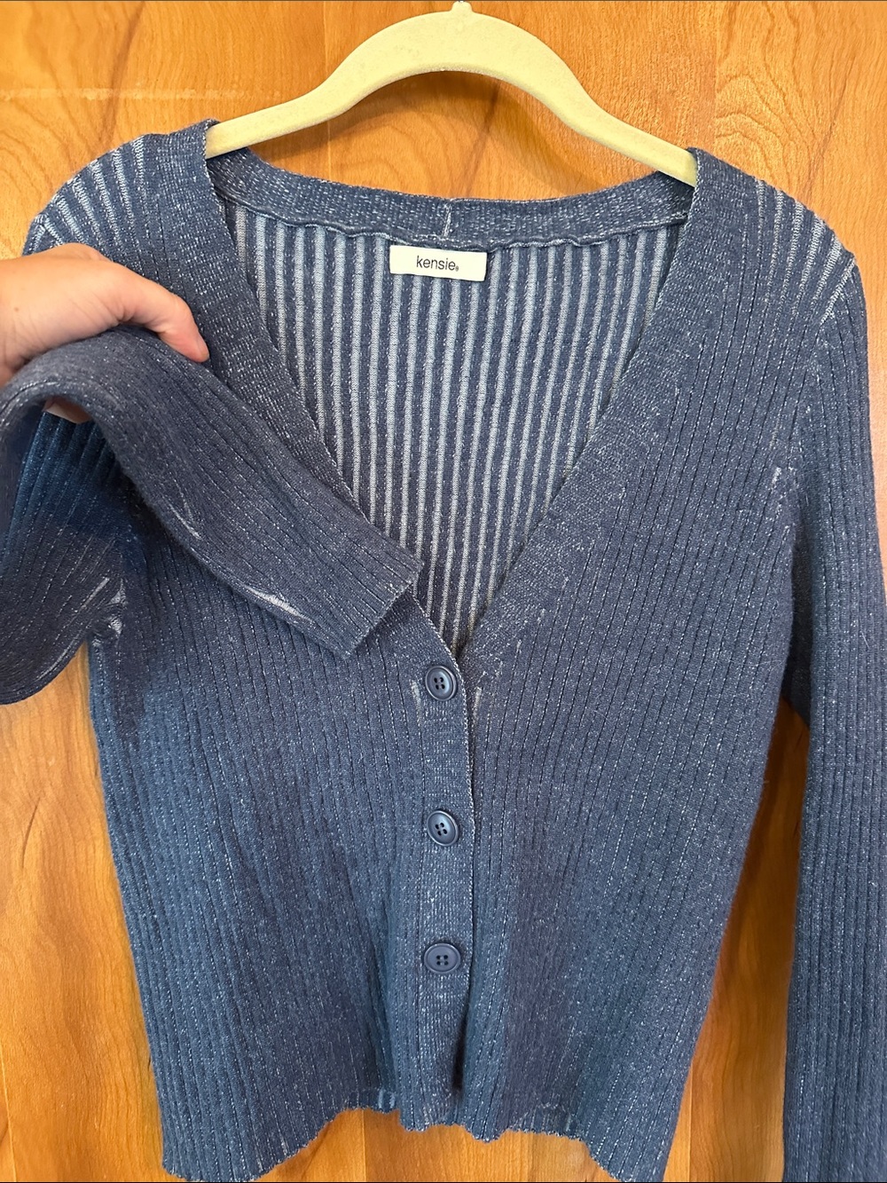 Kensie Navy Ribbed V-Neck Button Front Cardigan